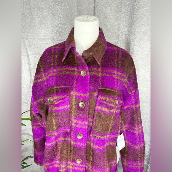 NWT GOOD AMERICAN Women’s Pop Thistle Large Plaid Oversized Shacket Sz 00/0 - Picture 4 of 14
